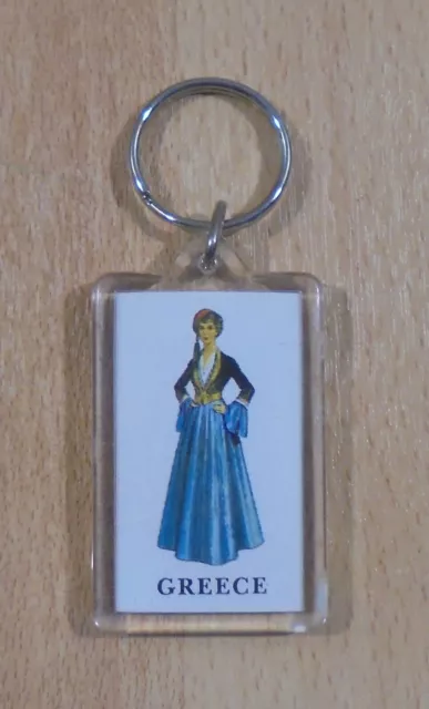 Greek Souvenir Advertisign Plastic Rectangle Keychain With Traditional Costumes