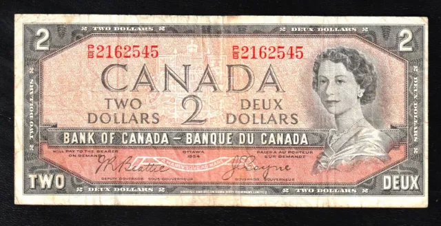 🇨🇦 CANADA $2 Dollars (1954) BC-38aA, P-76d QE II * Beattie / Coyne *  Prefix P