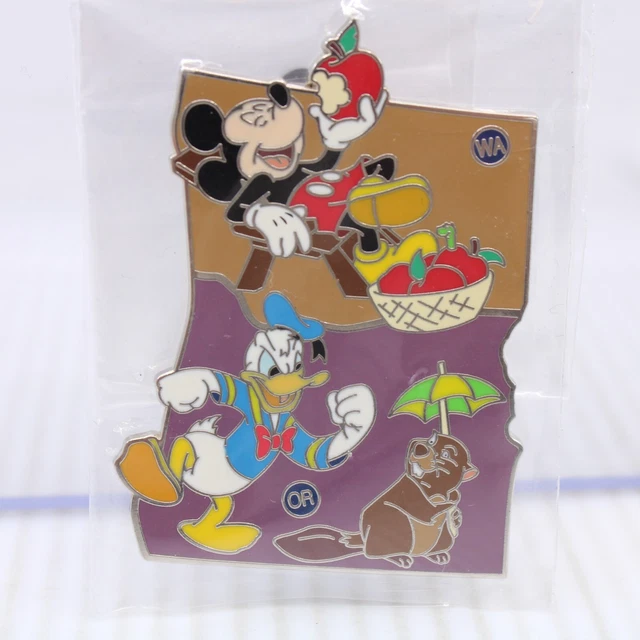 B1 Disney Pin American Adventure State Puzzle WA OR Mickey Donald
