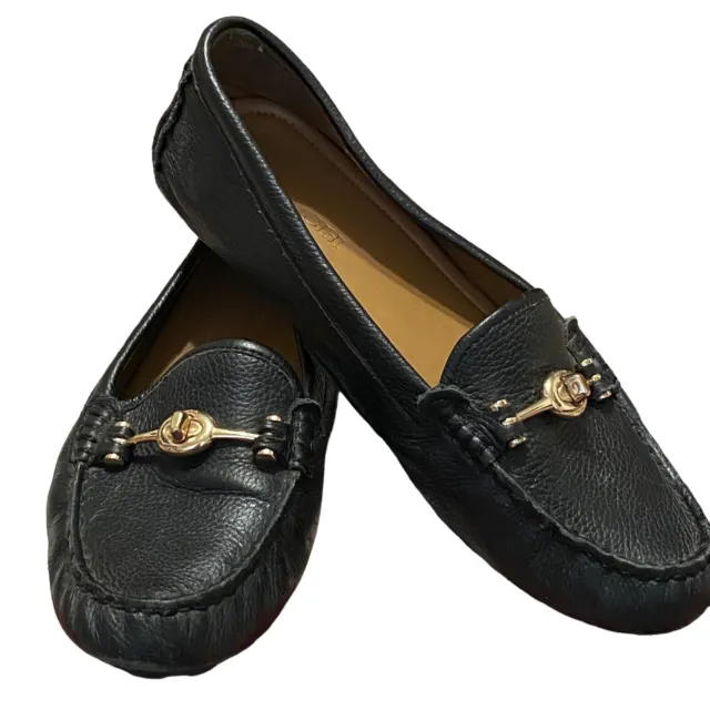 Coach Arlene Turnlock Black Leather Driving Moccasins Women Shoes Size 9.5