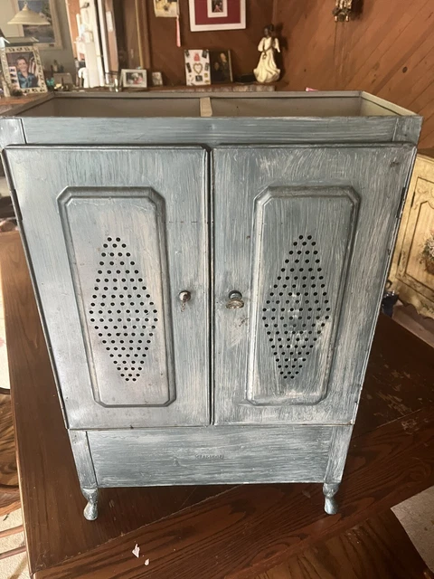 Vintage Rustic Tin Metal Bread Pie Cake Cabinet Good House Farmhouse Decor