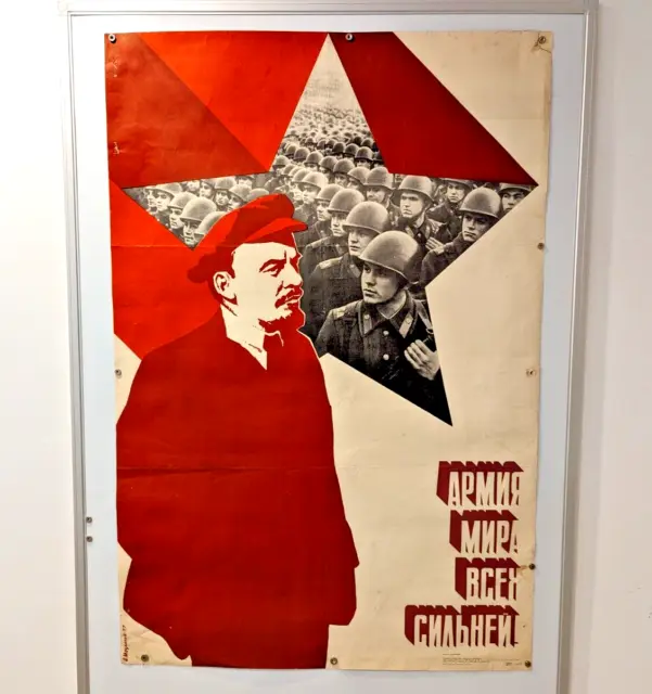 original Soviet propaganda Poster of dictator Lenin , 1977 military  HUGE 44x28"