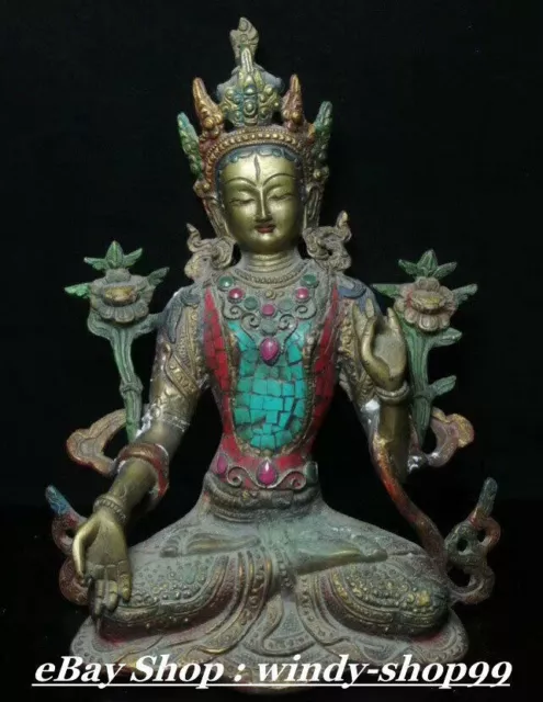 10 "Tibet Turquoise 7 Eyes White Tara Spirit of Compassion Goddess Buddha Statue"