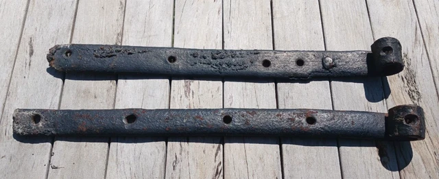 2 Large Vintage Strap Hinges Antique Hand Forged 25"L x 1 7/8"w & 23"L x 2 1/8"w