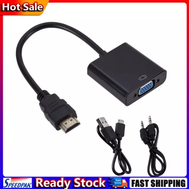 HDMI-Compatible Male to VGA Female Converter with Audio+Power Cable (Black) Hot