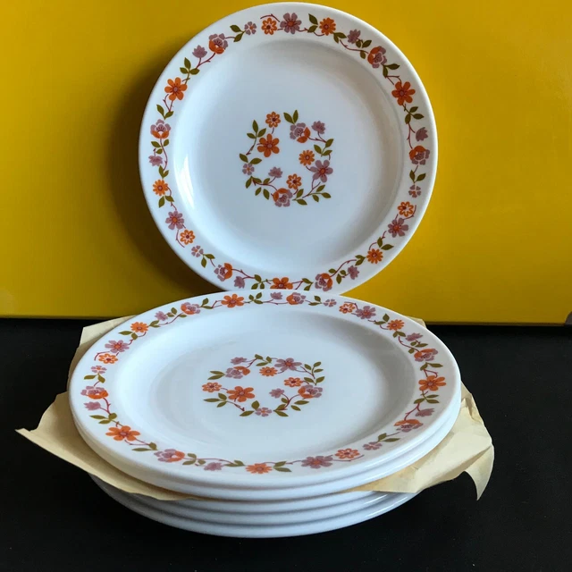 18 ASSIETTES FLEURS ORANGE ARCOPAL 6 X Plate Creuse Dessert 1473 Vintage Imgx1200 2458