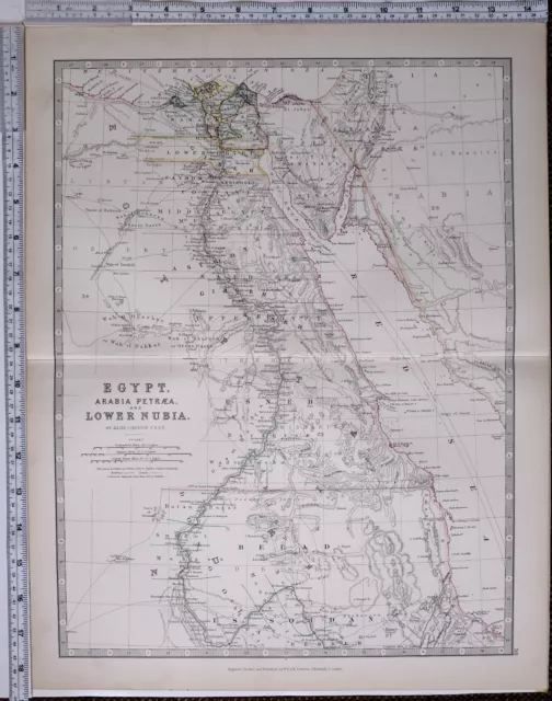 1881 Large Antique Map Egypt Arabia Petraea Lower Nubia Bahayra Suez Esneh