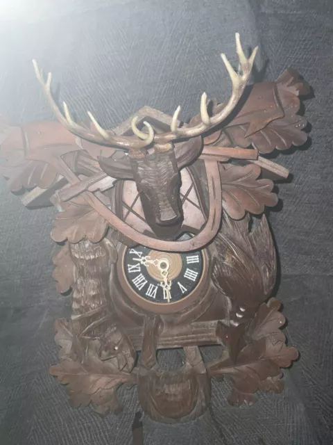 VTG West Germany CUCKOO CLOCK Deer Head Hunting Rabbit Pheasant