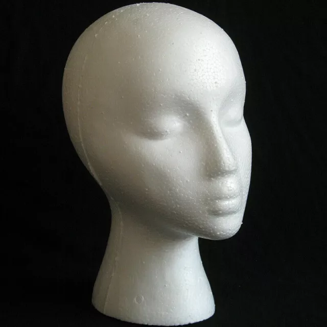 Mousse de Polystyrène Mannequin Femelle Tête Modèles Perruque Lunettes Chapeau