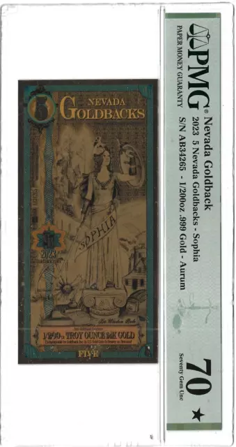 2023 1 Nevada Goldback -Caritas 1/1000 oz .999 Gold Foil Notes - Aurum PMG 70*