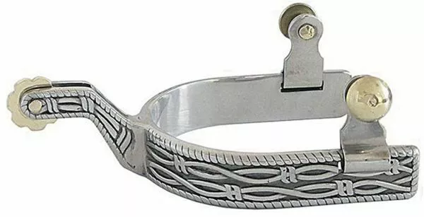 Stainless Steel Western Saddle Horse Show Spurs w/ Barbwire Design Adult Size