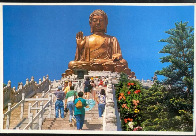 HongKong Antique Postcard Chinese The giant Buddha statue at Lantau Island H. K.