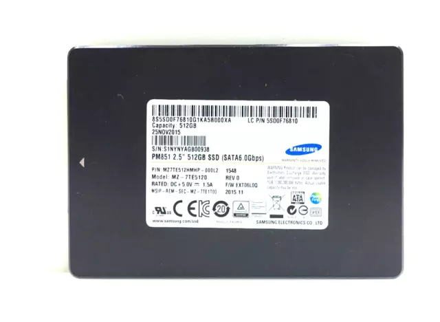 Samsung SSD MZ7TE512HMHP-000L2 / PM851 Series / 512GB / SATA 6Gbps