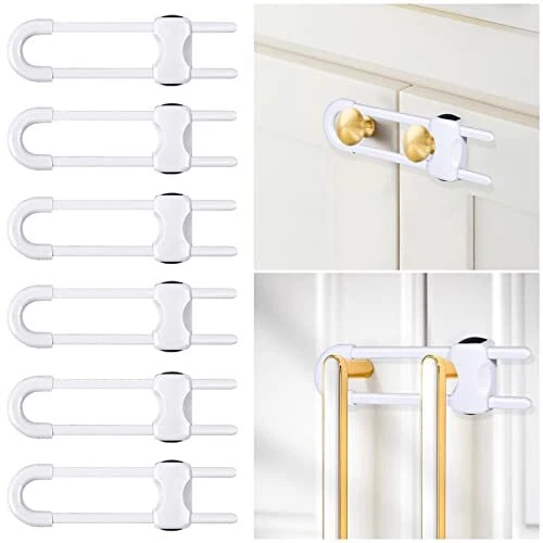6 Packs Sliding Cabinet Locks,  Baby Proofing U-Shaped Child Safety Latches