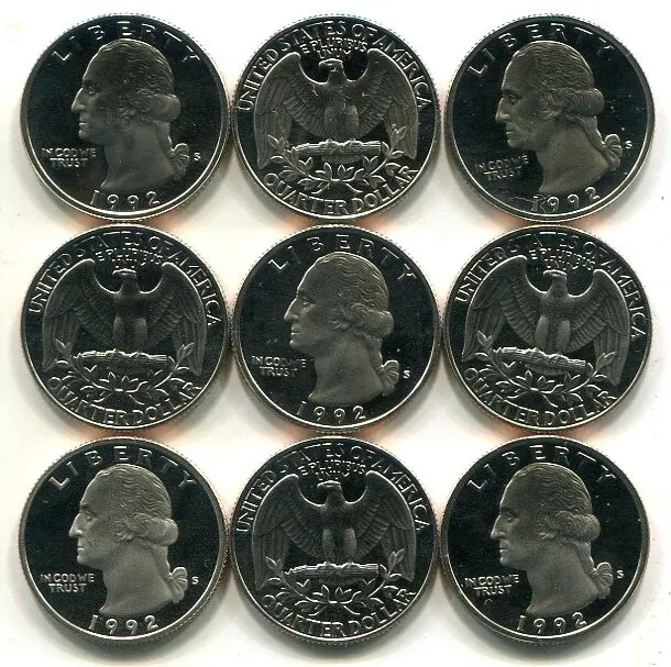 Roll of 40 GEM PROOF CAMEO 1992-S CLAD Washington Quarters - Free Shipping