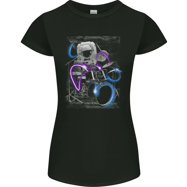 T-shirt donna Petite Cut Astronaut Drummer Drumming Drums