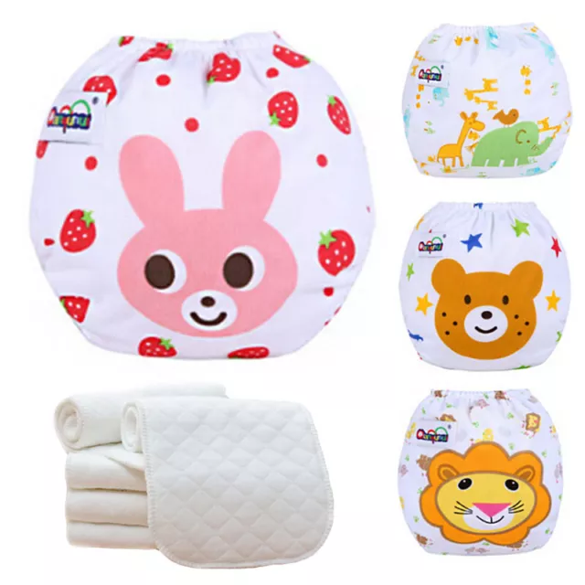 Baby Washable Cloth Diaper Nappies Reusable 5 Diapers Adjustable +5PC INSERTS