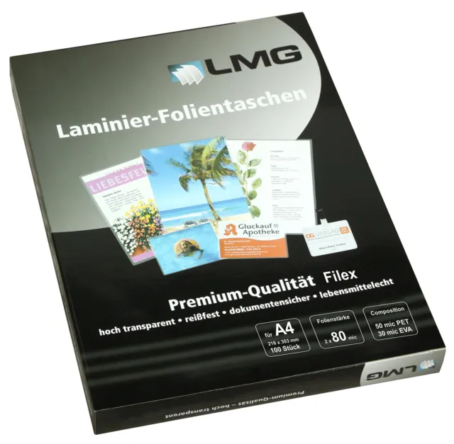 LMG LMGA4-80L Laminating Pouches A4 228 x 303 mm 2 x 80 Micron for Filing with 4