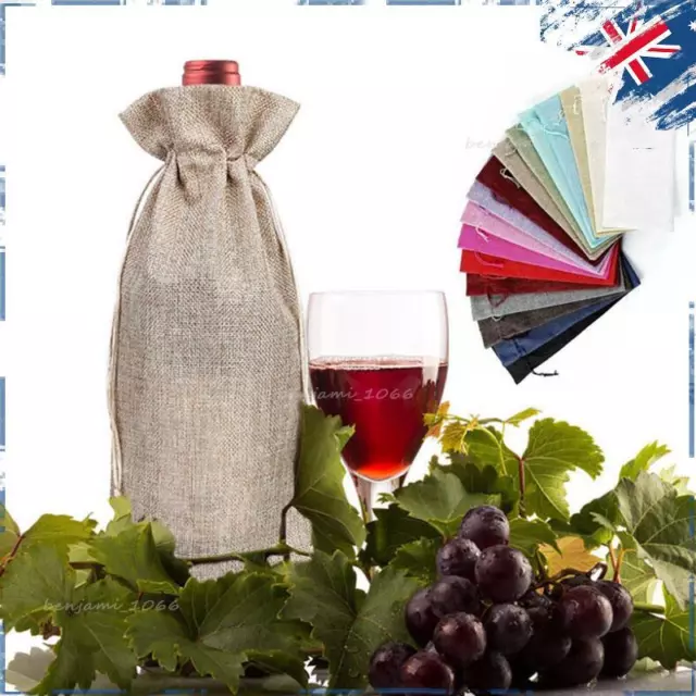 Rustic Wine Bottle Bags Pouch Wine Bottle Covers Drawstring Jute Burlap Gifts AU