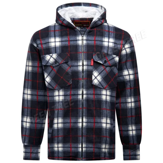 Mens Padded Shirt Fur Lined Lumberjack Flannel Work Fleece Jacket Warm Hoodie
