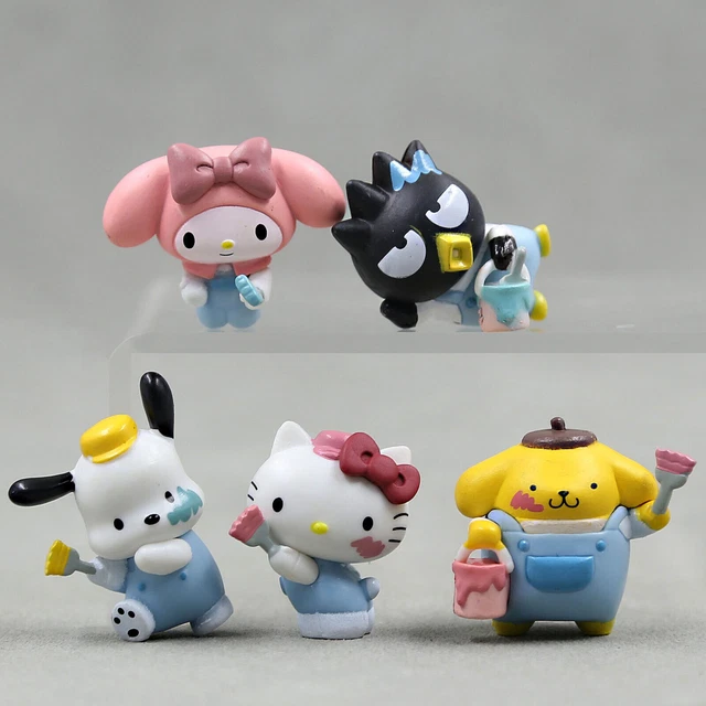 5pcs Cute My Melody Pochacco Hello Kitty Paint Figure Toy Pompompurin PVC Doll