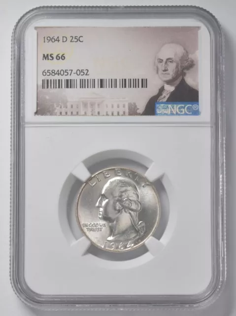 MS66 1964-D Washington Quarter NGC - Special Label - 90% Silver