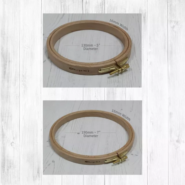 Nurge Wooden Embroidery Hoop Cross Stitch Beech Wood Ring in 8 Sizes 16mm Depth