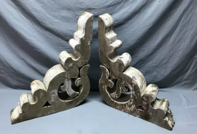 Antique Pair Distressed Roof Brackets 18x21 Shabby Wood VTG Corbels Old 659-24B