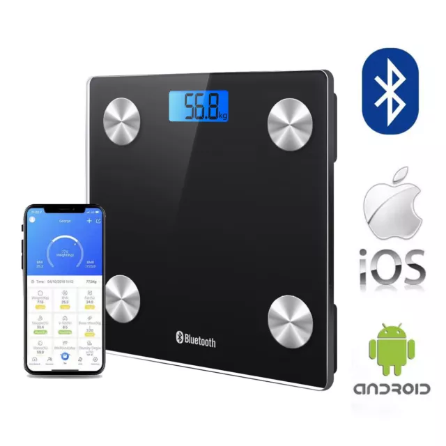 Bluetooth Digital Bathroom Body Fat Scale 180KG Wireless Scales Weight BMI-Black