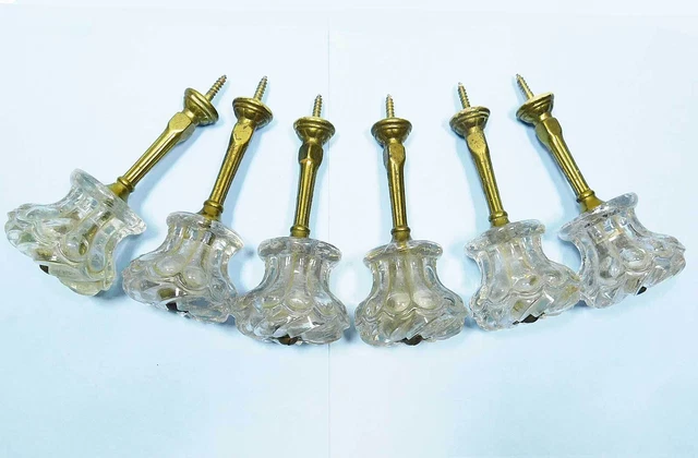 Original Victorian Era Swirl Glass Drapery Curtain Tie Backs on Iron Mounts
