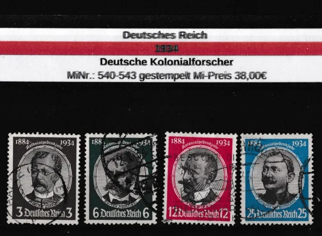 Deutsches Reich 1934 MiNr. 540-543 gestempelter Komplettsatz Kolonialforscher