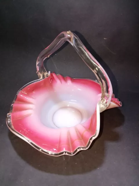 Victorian White Pink Glass Basket Trinket Dish