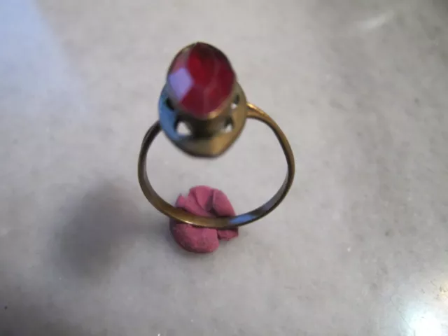 Antique Bronze Late Georgian  Ring With Red Glass Stone . 3