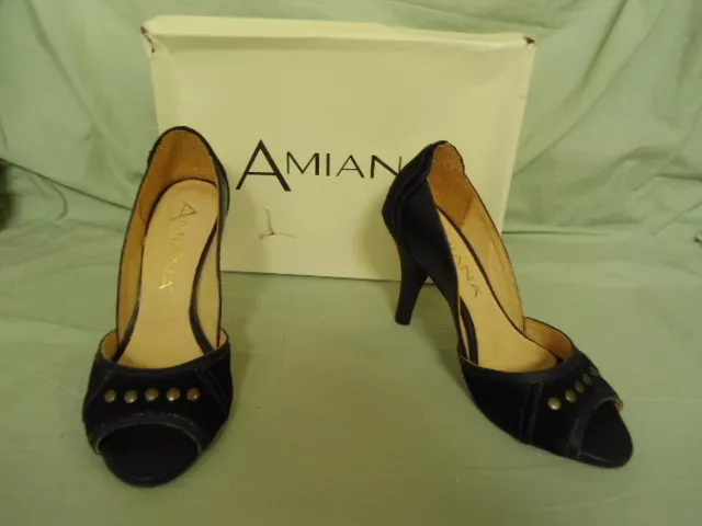 Women's Size 5M Amiana Black Leather Open Toe High Heel Shoes NEW pumps