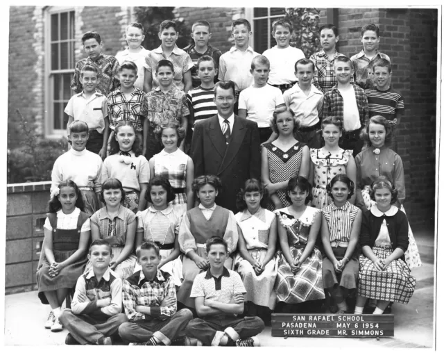 Vintage Old 1954 Class Photo of Girls Boys RAFAEL SCHOOL in Pasadena California