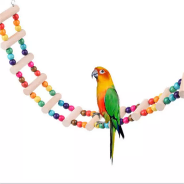 Bird Swing Wooden Bridge Ladder Climb Cockatiel Parakeet Budgie Parrot Pet To#km