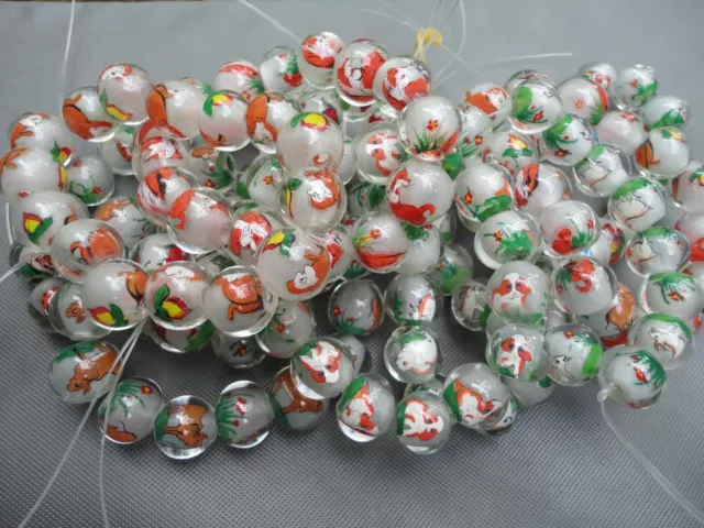 One Chinese Vintage New inside Pained Glass Bead Hand Blown Zodiac Animals Dogs
