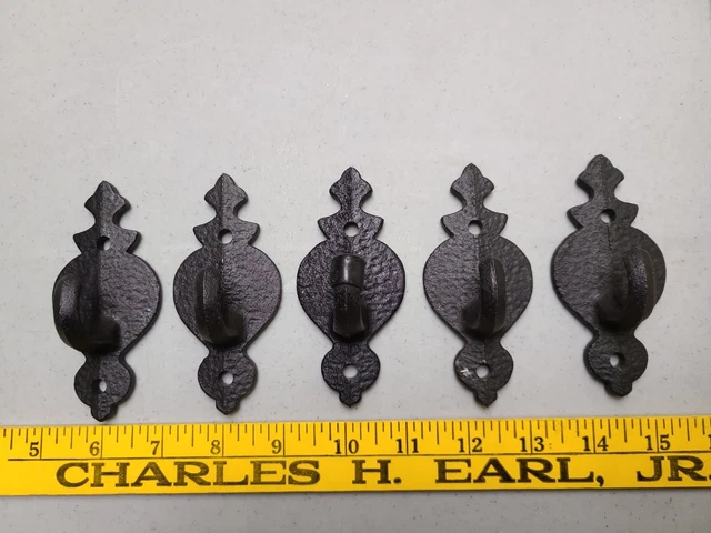VTG Lot 5 Cast Iron Hook Wall Mount Coat Hanger Steampunk Industrial Decor
