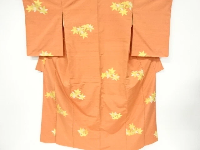 6259436: Japanese Kimono / Vintage Kimono / Fushi Tsumugi / Woven Maple Leaves
