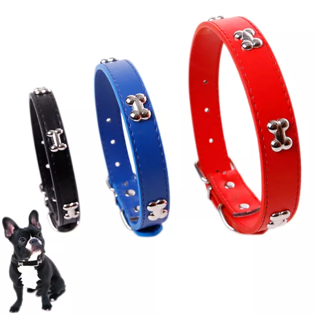 Dog Collar PU Leather Puppy Pet Collars Bone Charms Decoration Rivet Cat Collar