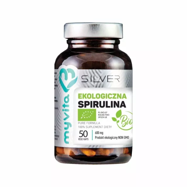 Spirulina Platensis BIO 600mg Pure Formula 100% (50 caps.) SILVER MyVIta