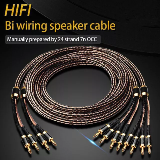 Coppia Cavi Altoparlanti Hi-End 7N OCC 24 Fili Rame Puro - Bi-Wire Connettori Banana/jack