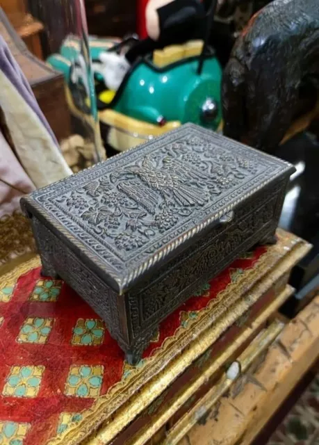 Antique bronze handmade carved byzantine box