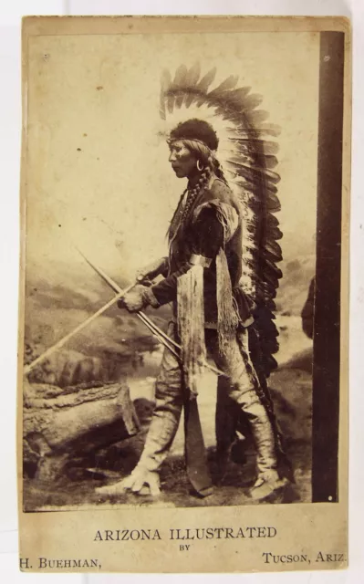 1870s NATIVE AMERICAN APACHE INDIAN OVERSIZE CABINET CARD PHOTO By BUEHMAN