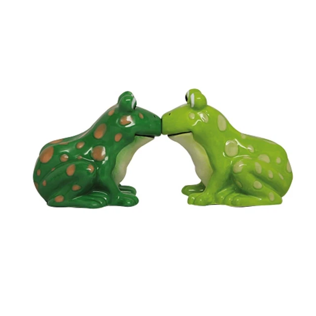 Pacific Trading Green Kissing Frogs Ceramic Salt and Pepper Shaker Set 2.25 Inch