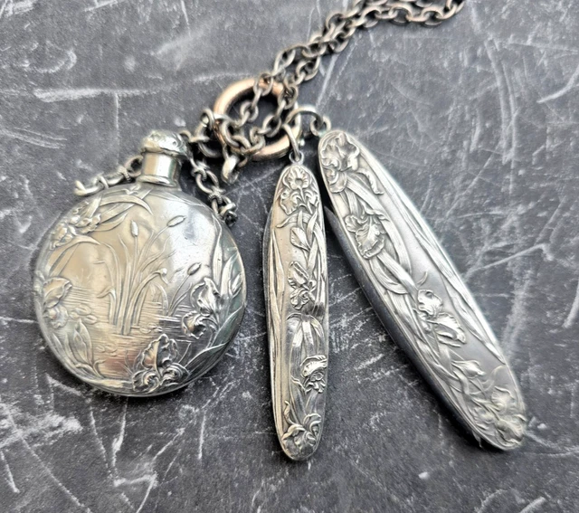 PUIFORCAT CHATELAINE FLACON+COUTEAU+PEIGNE Argent Iris Art Nouveau Aquatique 190 EUR 51,00 - PicClick FR
