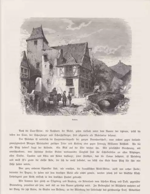 Cochem Stadttor Mosel Treis-Karden HOLZSTICHE um 1880