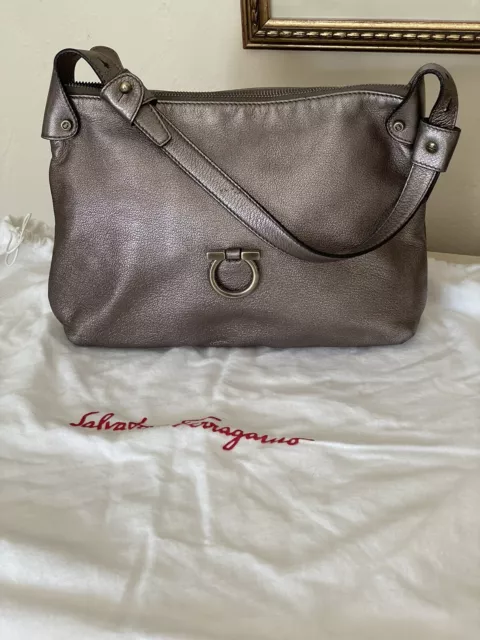 Salvatore Ferragamo Signature Hardware/ Lining Metallic Leather Shoulder Handbag