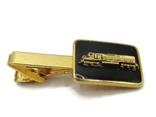 Train Engine RR Tie Clip Bar Vintage Gold Tone Beautiful Design