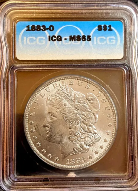 1883-O Morgan Silver Dollar graded MS-65 by ICG